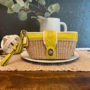 Coach Lime Green Straw Wristlet Clutch